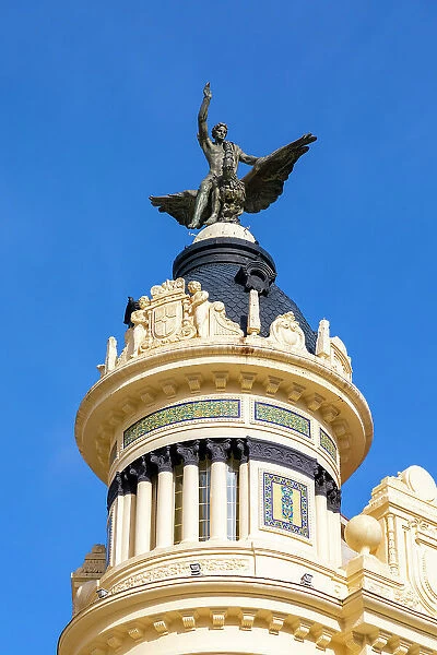 Statue of a Man on a Phoenix on the Union y el Fenix Building in Plaza de las Tendillas by the Architect Benjamin Gutierrez Prieto, Cordoba, Andalusia, Spain, Europe