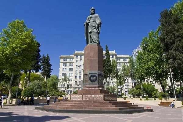 Statue of Nizami in the center of Baku, Azerbaijan, Central Asia, Asia