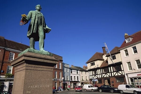 Statue of Palmerston, with flowers, Romsey, Hampshire, England, United Kingdom, Europe