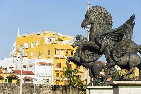 Statue of Pegasus, Old Town, UNESCO World Heritage Site, Cartagena, Colombia