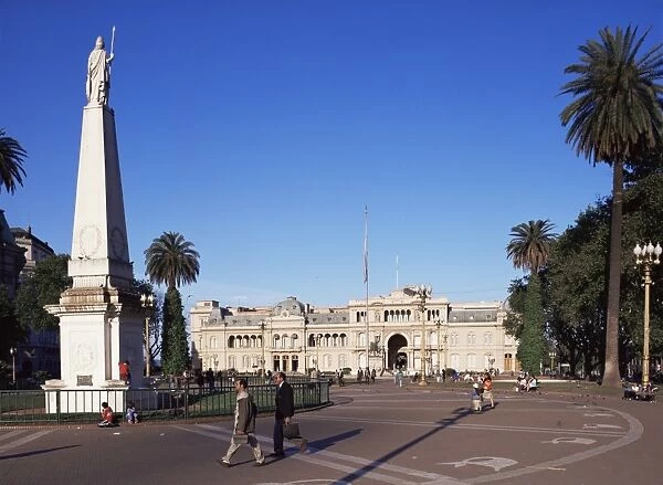 Statue in Plaza de Mayo and Casa Rosada, Buenos Aires, Argentina, South America