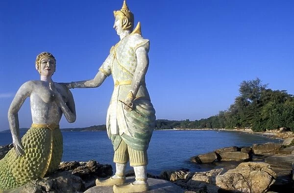 Statue of prince and mermaid from epic Phra Aphaimani