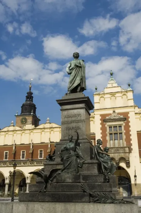 Framed Print : Statue of the romantic poet Mickiewicz in front of The Cloth Hall Framed Print : Statue of the romantic poet Mickiewicz in front of The Cloth Hall