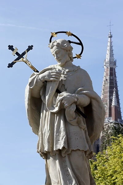 Statue of Saint Joannes Nepomucenus on Wollestraat bridge, Bruges, West Flanders, Belgium