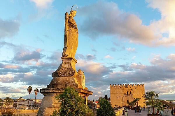 Statue of Saint Raphael on The Roman Bridge, UNESCO World Heritage Site, Cordoba, Andalusia, Spain, Europe