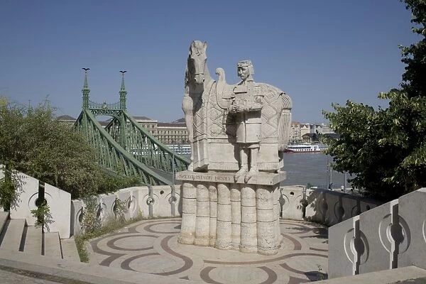 Statue of Saint Stephen Kiraly near Liberty bridge, Budapest, Hungary, Europe
