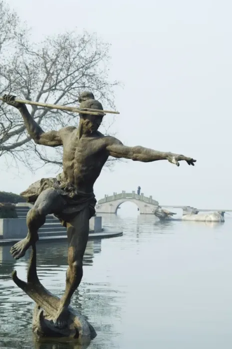 Framed Print : Statue of a spear fisherman in the waters of West Lake, Hangzhou, Zhejiang Province Framed Print : Statue of a spear fisherman in the waters of West Lake, Hangzhou, Zhejiang Province