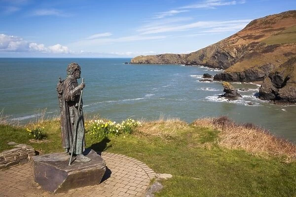 Statue of St. Carannog, Llangrannog Beach, Ceredigion (Cardigan), West Wales, Wales