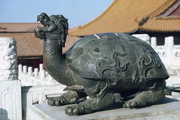 Statue of a turtle, symbol of strength, in the Forbidden City in Beijing, China, Asia