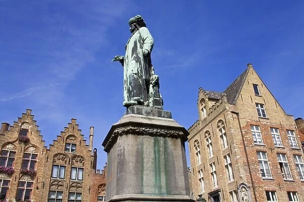 Statue of Van Eyck, Bruges, West Flanders, Belgium, Europe