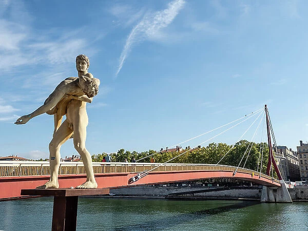 Statue The Weight of Oneself, Passarelle du Palais de Justice, Lyon, Auvergne-Rhone-Alpes, France, Europe