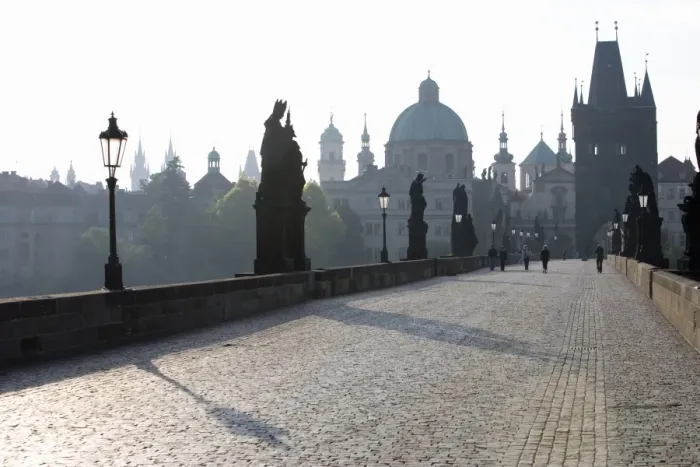 Framed Print : Statues on Charles Bridge, UNESCO World Heritage Site, with the dome of the Church of St Framed Print : Statues on Charles Bridge, UNESCO World Heritage Site, with the dome of the Church of St