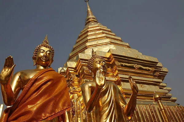 Statues and chedi in Doi Suthep temple, Chiang Mai, Thailand, Southeast Asia, Asia