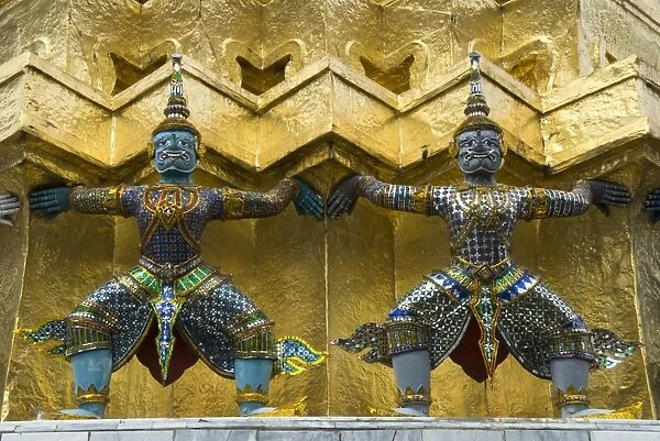 Statues of demons on the Golden Chedi, Wat Phra Kaeo Complex (Grand Palace Complex), Bangkok, Thailand, Southeast Asia, Asia