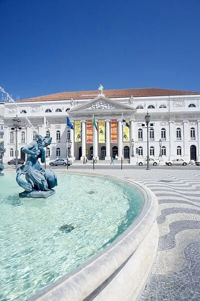 Statues and fountain in front of the Lisbon Opera House