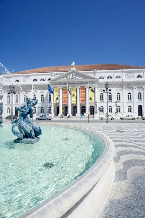 Framed Print : Statues and fountain in front of the Lisbon Opera House Framed Print : Statues and fountain in front of the Lisbon Opera House
