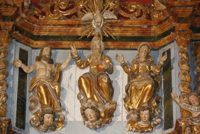 Framed Print : Statues of God, Jesus, Mary and the Holy Spirit, Notre-Dame de la Gorge, Haute Savoie
