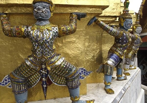 Statues of monkey-demons, Wat Phra Kaew temple, Grand Palace, Bangkok, Thailand, Southeast Asia, Asia