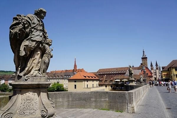 Statues on the Old Main Bridge, Wurzburg, Bavaria, Germany, Europe