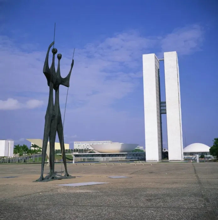 Framed Print : Statues, before the Palacio do Congresso, Brasilia, UNESCO World Heritage Site