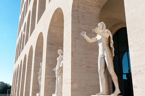 Statues at Palazzo della Civilta Italiana (Palazzo della Civilta del Lavoro) (Square Colosseum), EUR, Rome, Latium (Lazio), Italy, Europe
