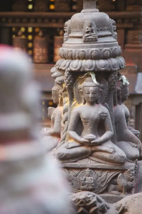Framed Print : Statues at Swayambhunath Stupa, UNESCO World Heritage Site, Kathmandu, Nepal, Asia