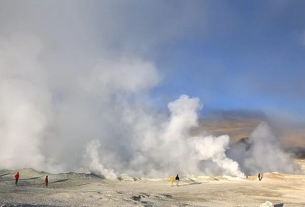 Steam fumaroles in geothermal field, Sol de Manana, near Laguna Colorado
