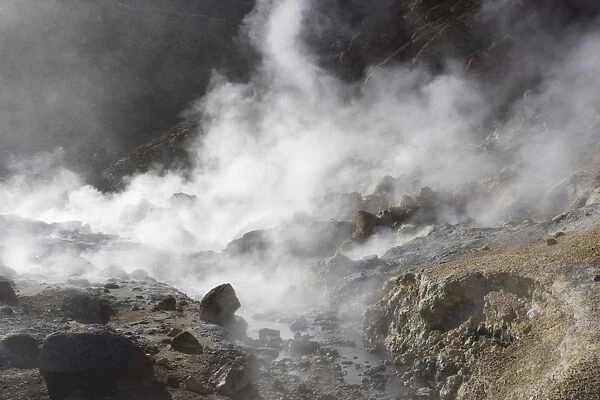 Steam rising from geothermal pools at Seltun on the Reykjanes Peninsula near Keflavik
