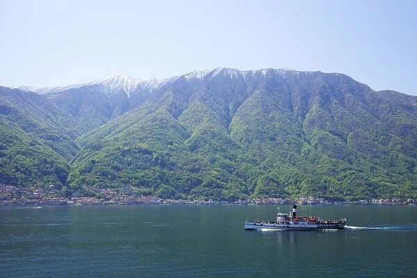 Steamer ferry boat Milano on Lake Como in spring sunshine, Italian Lakes, Northern Italy, Europe