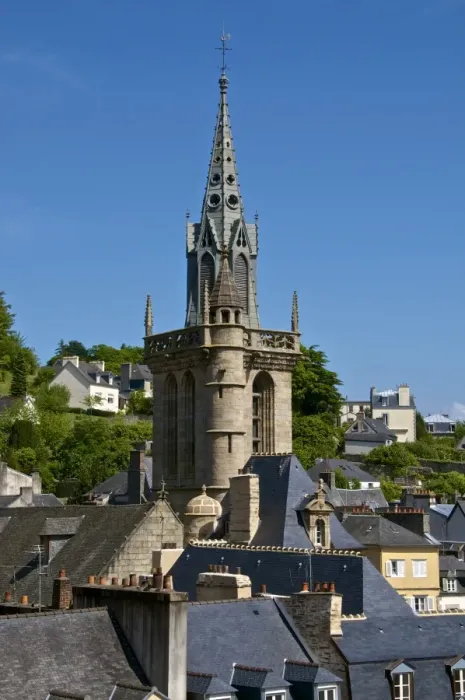 Framed Print : Steeple of St. Melaine church dating from the 15th century, flamboyant gothic, and surrounding old town roofs, Morlaix, Finistere, Brittany, France, Europe Framed Print : Steeple of St. Melaine church dating from the 15th century, flamboyant gothic, and surrounding old town roofs, Morlaix, Finistere, Brittany, France, Europe