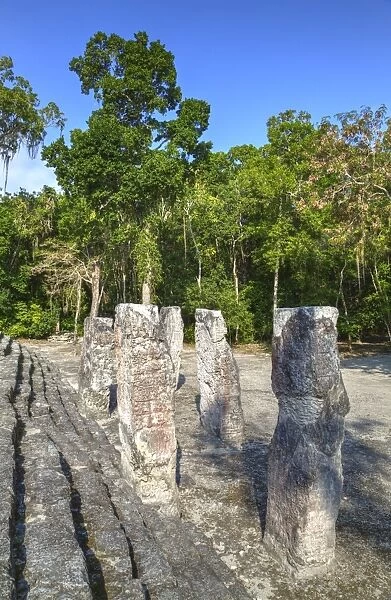 Stelae in front of Structure 2, Calakmul Mayan Archaeological Site, UNESCO World Heritage Site