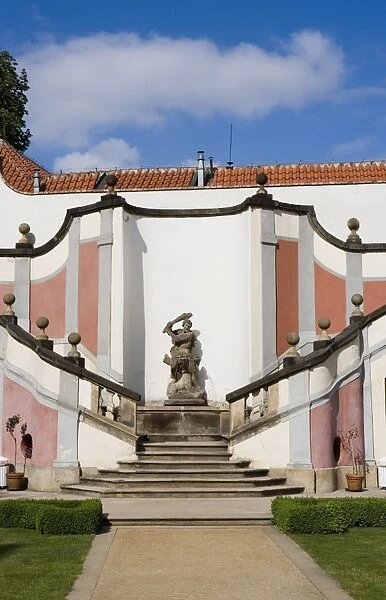 Steps, statue and fountain, Ledebour Garden, Prague, Czech Republic, Europe
