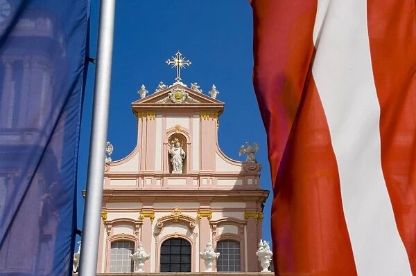 Stift Gottweig with Austrian and E. U. flags, Krems, Wachau, Austria, Europe