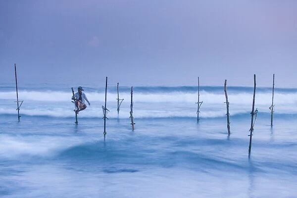 Stilt fisherman, Mirissa, Sri Lanka, Asia
