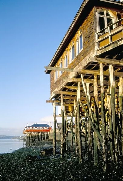Stilted buildings, zone of Castro, Chiloe, Chile, South America