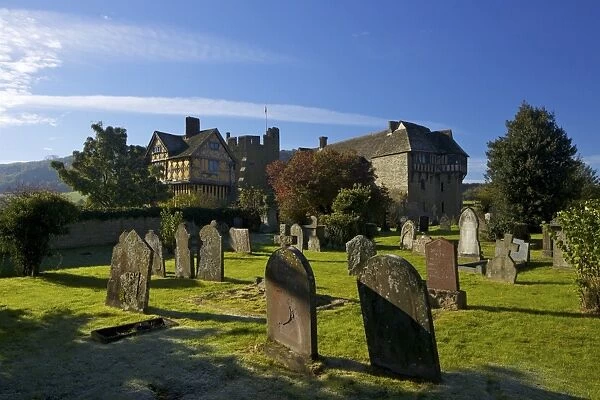Stokesay Castle, a 13th century medieval fortified manor house, in autumn sunshine