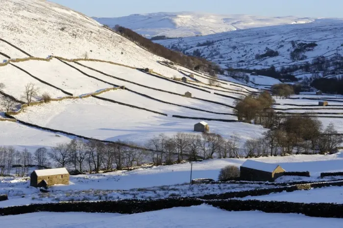 Framed Print : Stone barns in a winter landscape, Swaledale, Yorkshire Dales National Park Framed Print : Stone barns in a winter landscape, Swaledale, Yorkshire Dales National Park