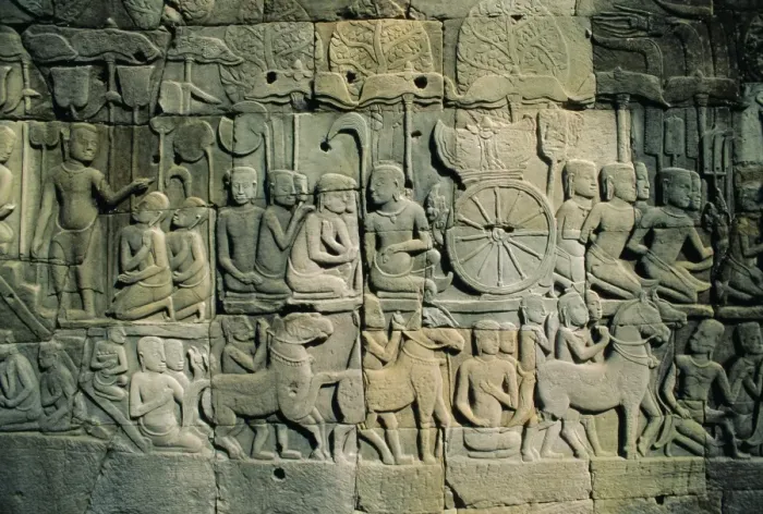 Framed Print : Stone bas-reliefs depicting scenes of rural life and historical events Framed Print : Stone bas-reliefs depicting scenes of rural life and historical events