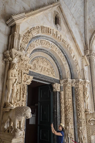 Stone carving outside The Cathedral of St. Lawrence, Trogir, UNESCO Wold Heritage Site