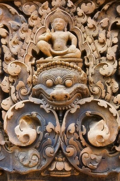 Detail of stone carvings, Banteay Srei, Angkor, UNESCO World Heritage Site