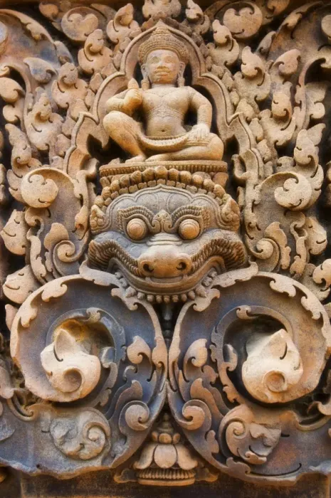 Framed Print : Detail of stone carvings, Banteay Srei, Angkor, UNESCO World Heritage Site Framed Print : Detail of stone carvings, Banteay Srei, Angkor, UNESCO World Heritage Site