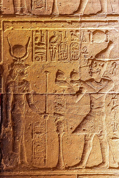 Stone Carvings and Hieroglyphs in The Sanctuary at The Temple of Isis, Philae Temple Complex, UNESCO World Heritage Site, Agilkia Island, Aswan, Egypt, North Africa, Africa