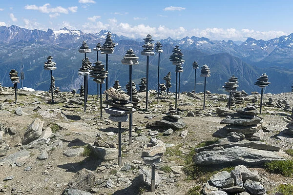 Stone collections, Great Altesch Glacier, UNESCO World Heritage Site, Bernese Alps