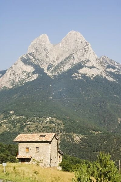Stone house below Pedraforca (Stone Fork) mountain