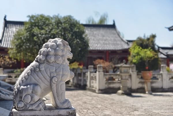 Stone lion in Mufu area, Lijiang, Yunnan, China, Asia
