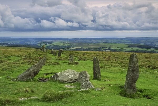 Stone Row at Stall Moor, Dartmoor National Park, Devon, England, United Kingdom, Europe