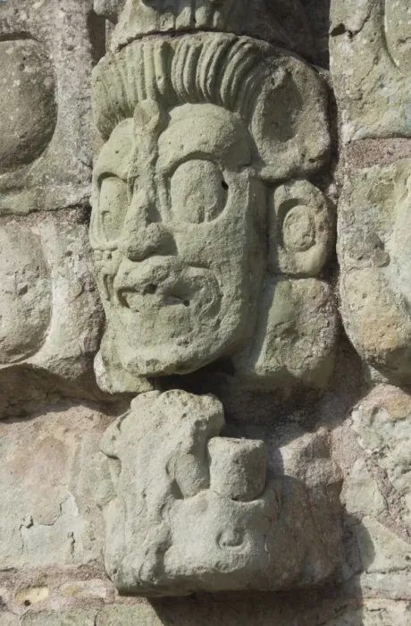 Framed Print : Stone sculptured face of the God of the Underworld, East Court, Copan Archaeological Park Framed Print : Stone sculptured face of the God of the Underworld, East Court, Copan Archaeological Park