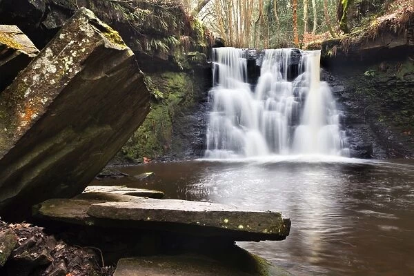 Stone Slabs and Goitstock Waterfall, Cullingworth, Yorkshire, England, United Kingdom, Europe