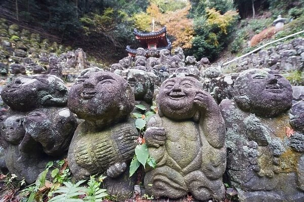 Stone statues at Otagi Nenbutsu ji Temple, Arashiyama Sagano area, Kyoto, Japan, Asia