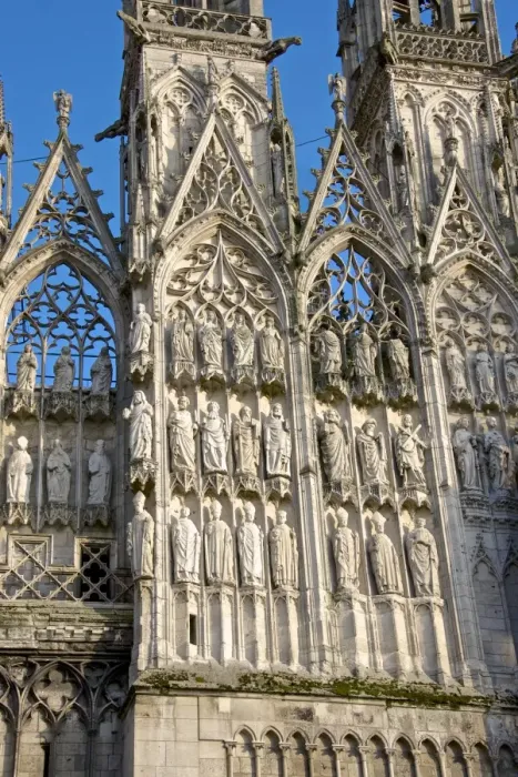 Framed Print : Stone statues of prophets, apostles, and archbishops, central doorway, western facade, on exterior of Cathedral Notre Dame dating from the 12th century, Rouen, Upper Normandy, France, Europe Framed Print : Stone statues of prophets, apostles, and archbishops, central doorway, western facade, on exterior of Cathedral Notre Dame dating from the 12th century, Rouen, Upper Normandy, France, Europe